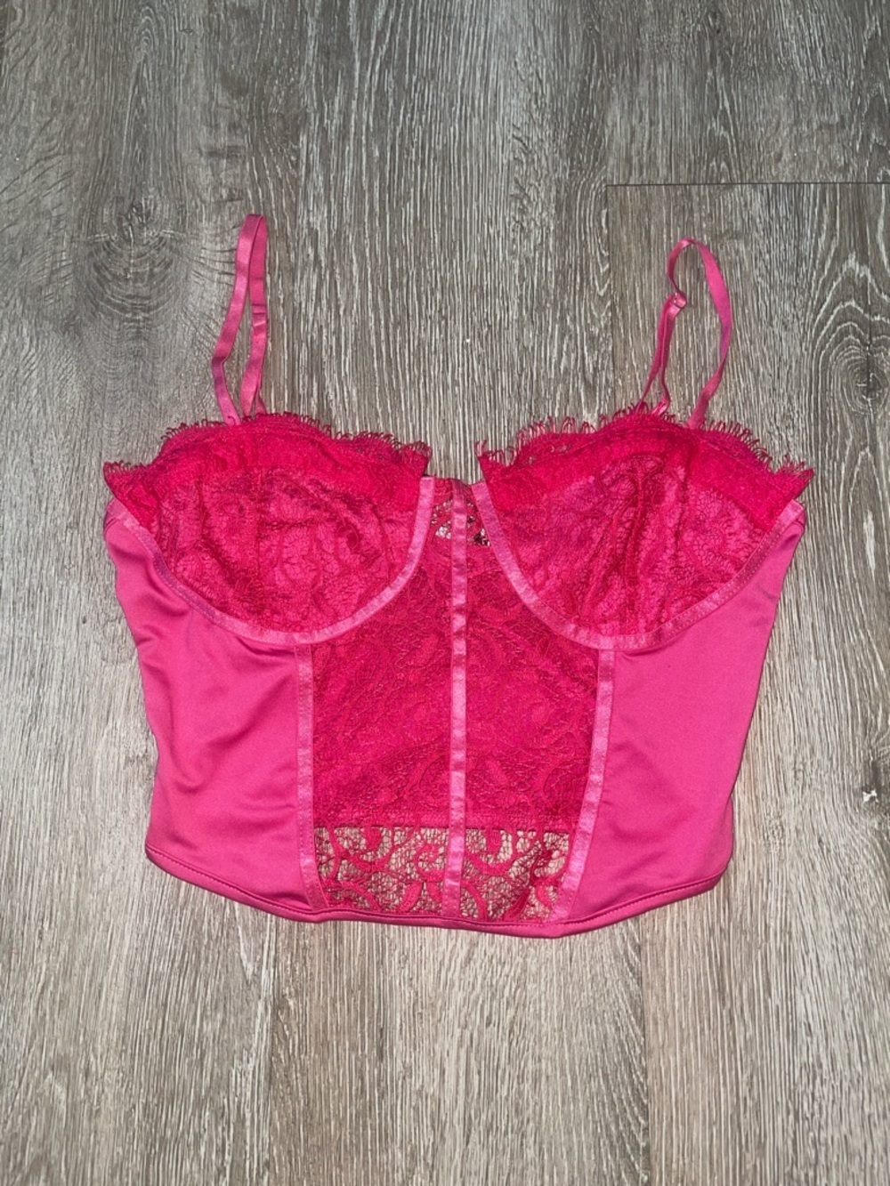 Cider Fuchsia pink crop Feminine Lace-Trim Crop Bustier tank top spaghetti strap